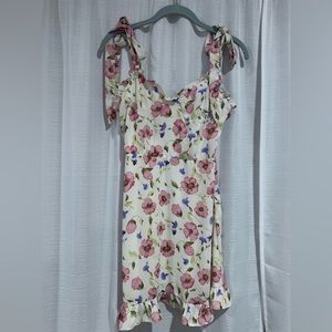 Floral Bow Tie Shoulder Dress